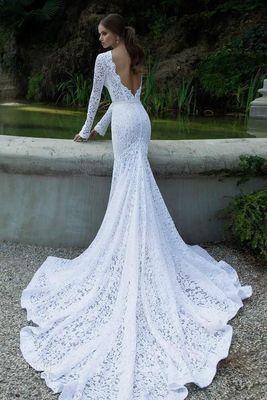 White Lace Long Sleeve Backless Full Length Maxi Dress