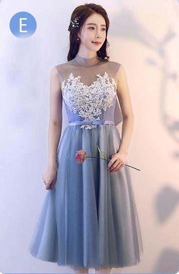 Gray Lace Graduation Bridesmaid  Party Evening Dress