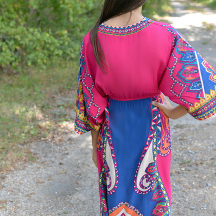 Boho Exotic Thailand Floral Printed Maxi Dress