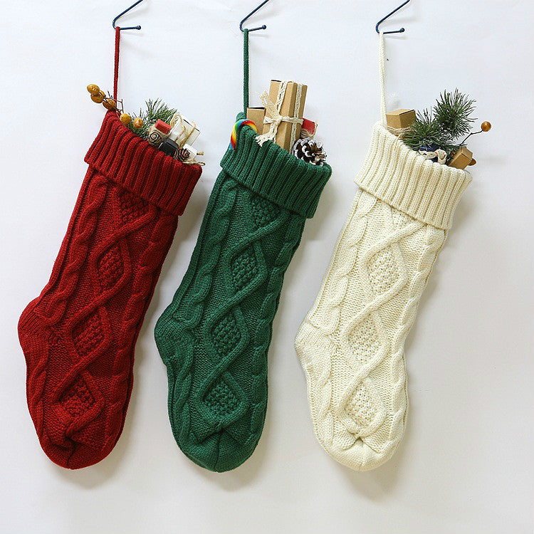 46CM Knitting Wool Home Wall Decoration Candy Bag Socks Set Diamond Gift Bag Socks Hanging Christmas Socks Set