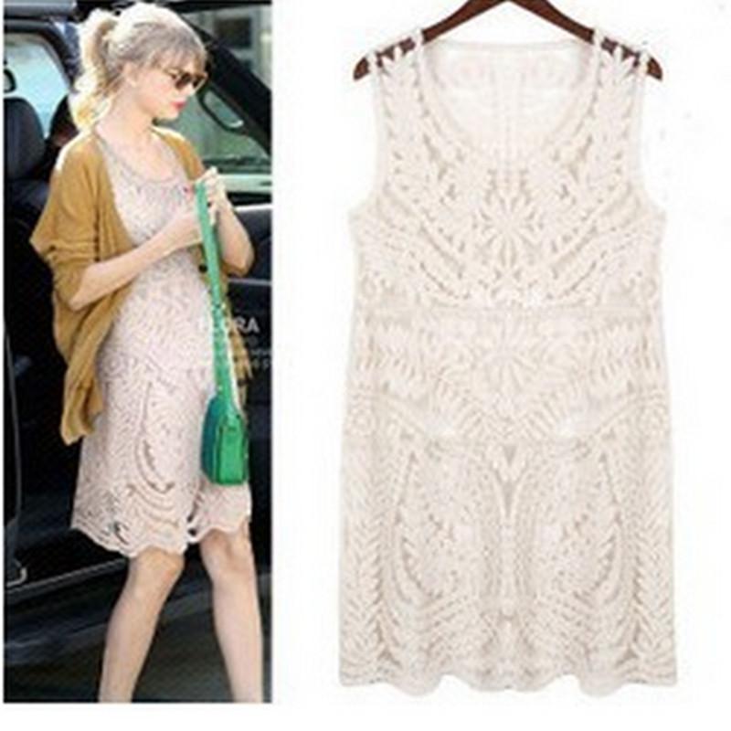 Naked Leisure Hollowed Out Full Lace Sleeveless Vest Dress Loose Sexy Dress