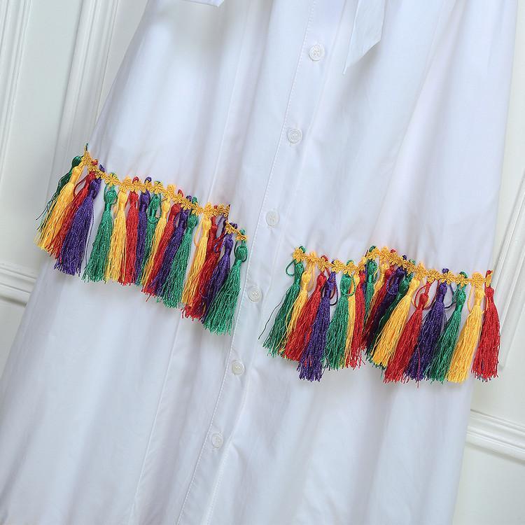 POLO RETRO CLASSIC BOHO EMBROIDERY TASSELS LONG DRESS