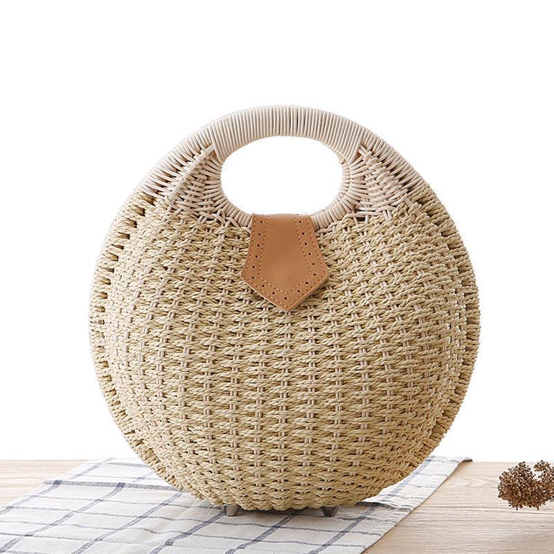 Natural Straw Woven Shell Clutch Beach Handbag