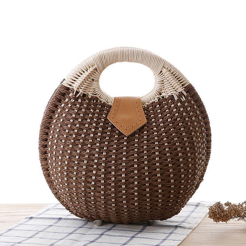 Natural Straw Woven Shell Clutch Beach Handbag