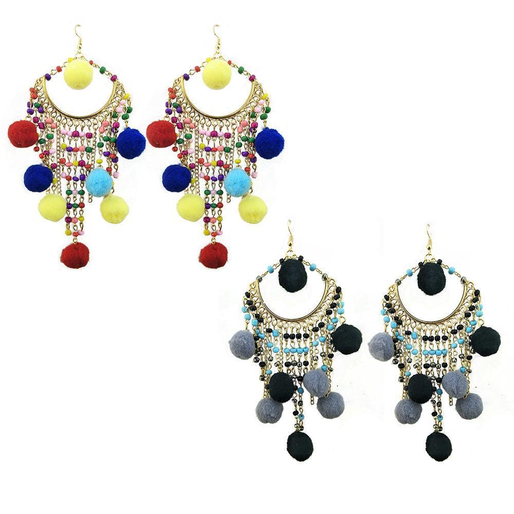 Bohemian statement ball hairpin exaggerated earrings pendant earrings