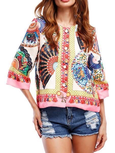 Bohemia Floral Printed Flared Sleeves Outwear Tops