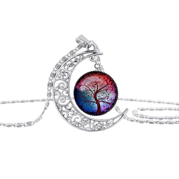 Colorful Hollow Tree of Life Necklaces Moon Pendant Necklace