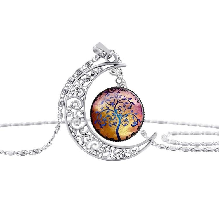 Colorful Hollow Tree of Life Necklaces Moon Pendant Necklace