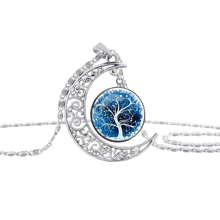 Colorful Hollow Tree of Life Necklaces Moon Pendant Necklace