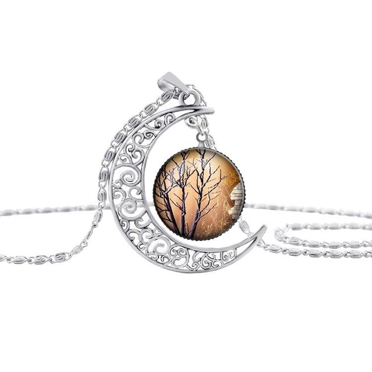 Colorful Hollow Tree of Life Necklaces Moon Pendant Necklace