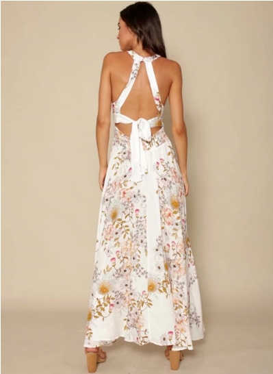 Floral Sleeveless Side Split Beach Maxi Dress