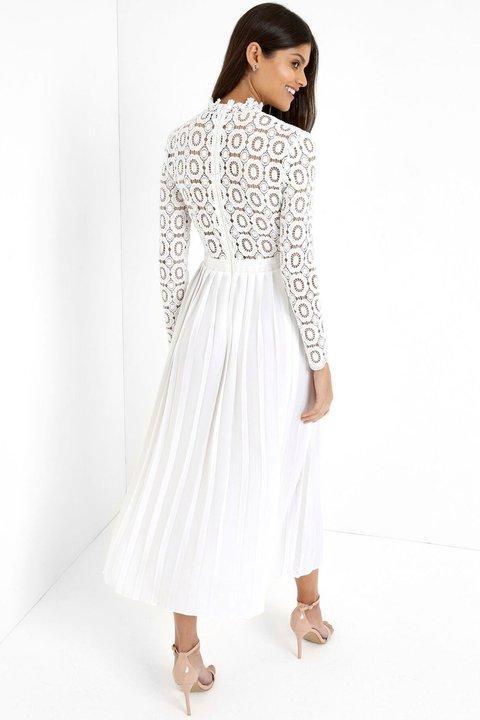 White Lace Splice Long Sleeve Maxi Dress