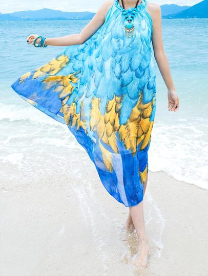 Chiffon Printed Sleeveless Plus Size Bohemia Beach Maxi Dress