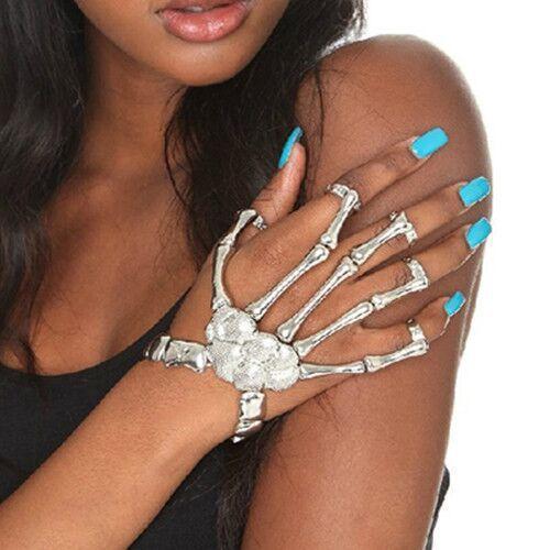 Exaggerated Metal Skeleton Skull Bracelet Ghost Claw with Finger Cuffs Halloween Accessories