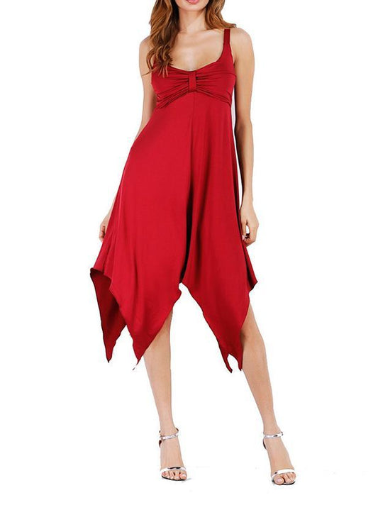 Women solid color strap halter deep V dress irregular evening dress skirt