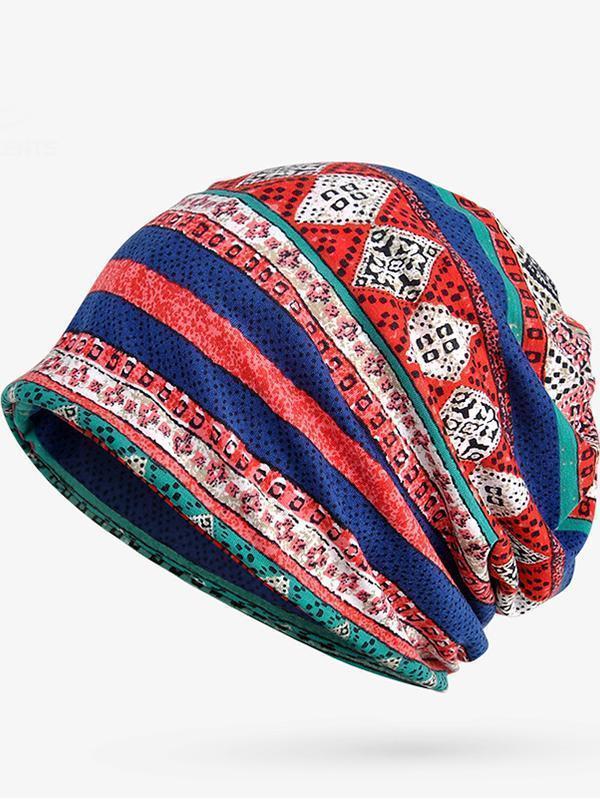 Baggy Slouchy Four Seasons Cotton Geometric Pattern Adult Hat Infinity Scarf