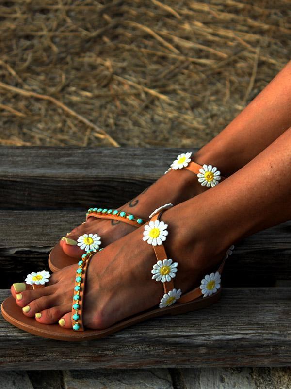 Summer Beach Flower Flat Sandals For Women