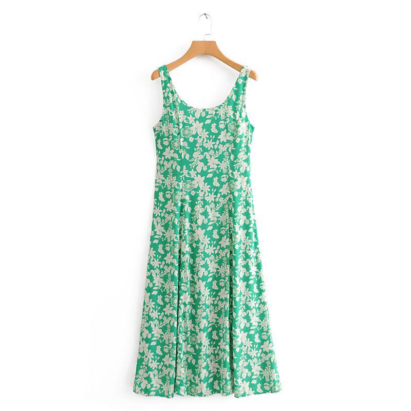 SPAGHETTI STRAPS FLORAL BOW LONG DRESS