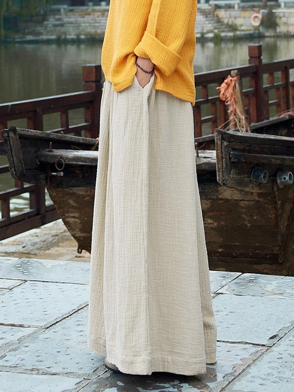 Linen Cotton Solid Color Wide Leg Pants