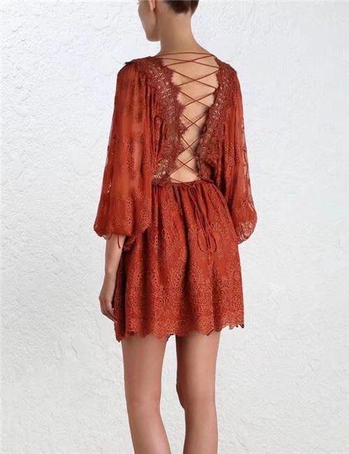 New Summer Hollow Back Cross Batwing Sleeve Mini Dress