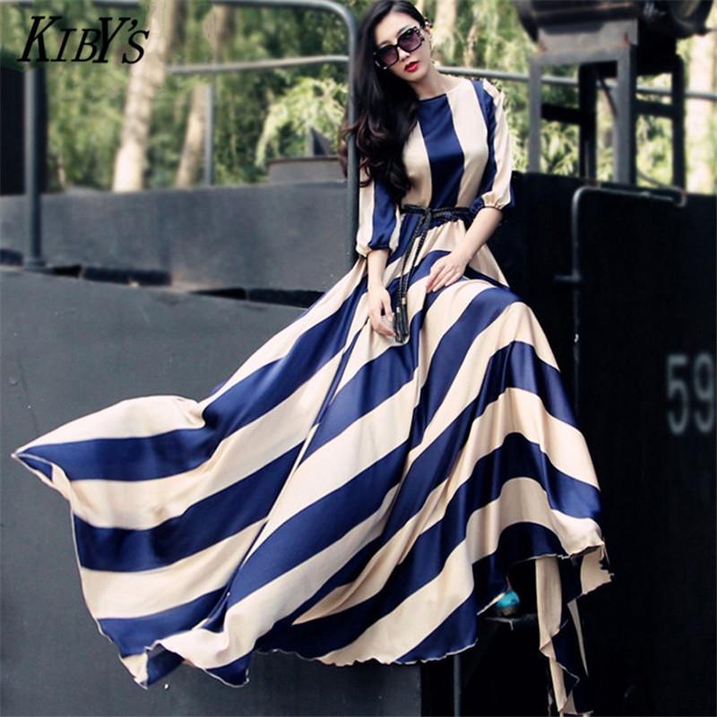 Casual Stripes Big Swing Beach Maxi Dress