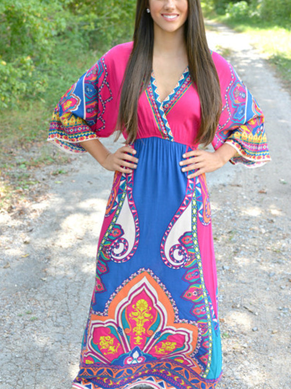 Boho Exotic Thailand Floral Printed Maxi Dress