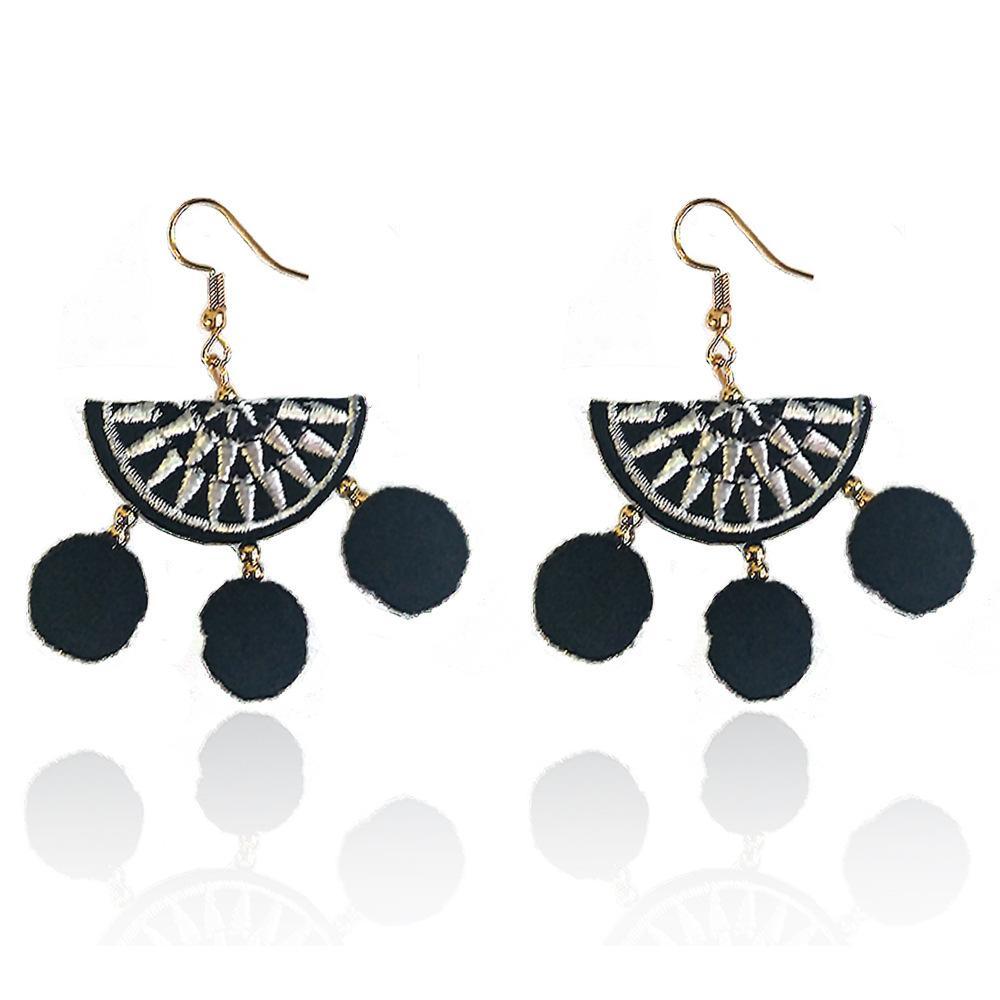 Women earring ball earrings short statement multi-layer big velvet fan-type earrings fringe jewelry vintage bohemia