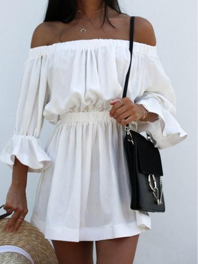 Half Sleeve Off Shoulder Elastic Waist Casual Dress