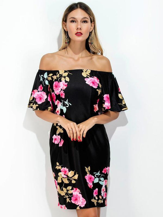 tropical Floral Women s Fashion Personality strapless Dress