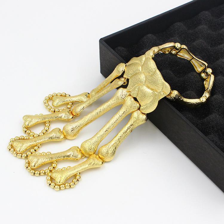 Exaggerated Metal Skeleton Skull Bracelet Ghost Claw with Finger Cuffs Halloween Accessories