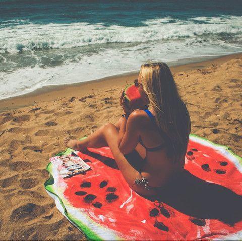 Hot Sale Creative watermelon printed sunscreen beach towel round bath towel shawl outdoor yoga mat