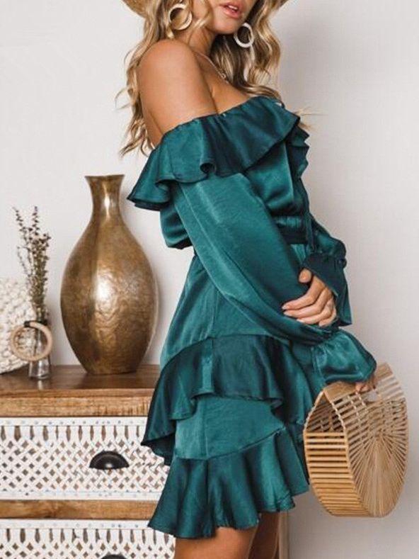 Elegant Off-the-shoulder Belted Slim Sexy Dress