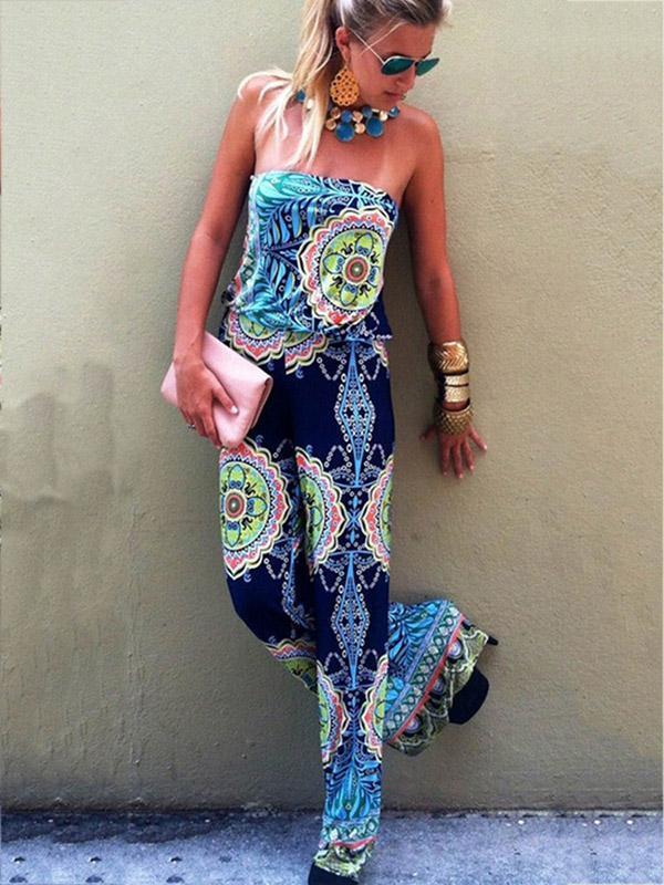 Print Off Shoulder Backless Jumpsuit Rompers