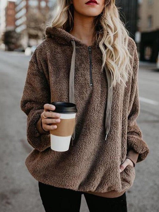 Winter Fleece Long-sleeved Solid Color Hoodie Tops