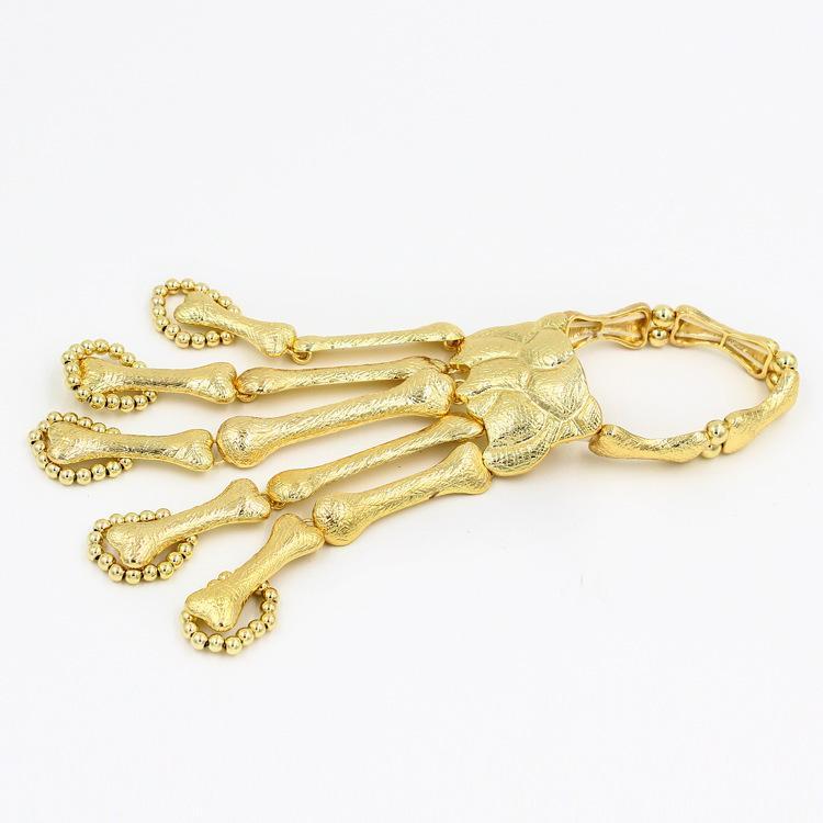 Exaggerated Metal Skeleton Skull Bracelet Ghost Claw with Finger Cuffs Halloween Accessories