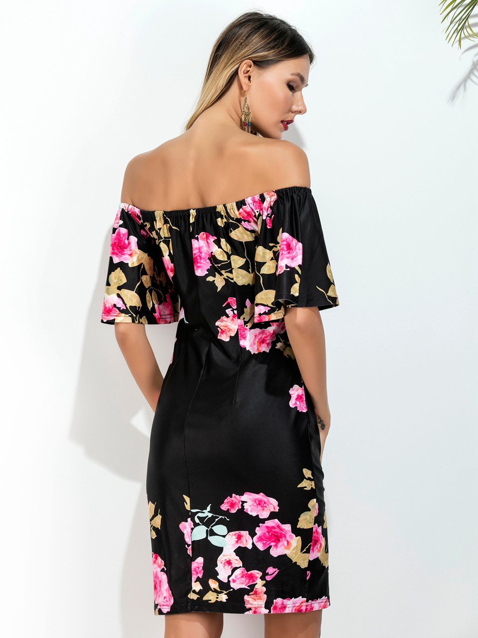 tropical Floral Women s Fashion Personality strapless Dress