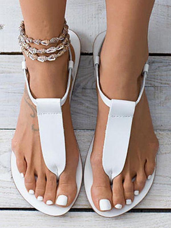 Plain Flat Peep Toe Flat Beach Sandals