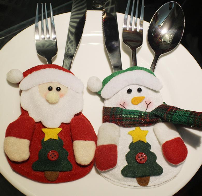 Santa Claus Snowman Knifes Forks Bag Christmas Party Decoration