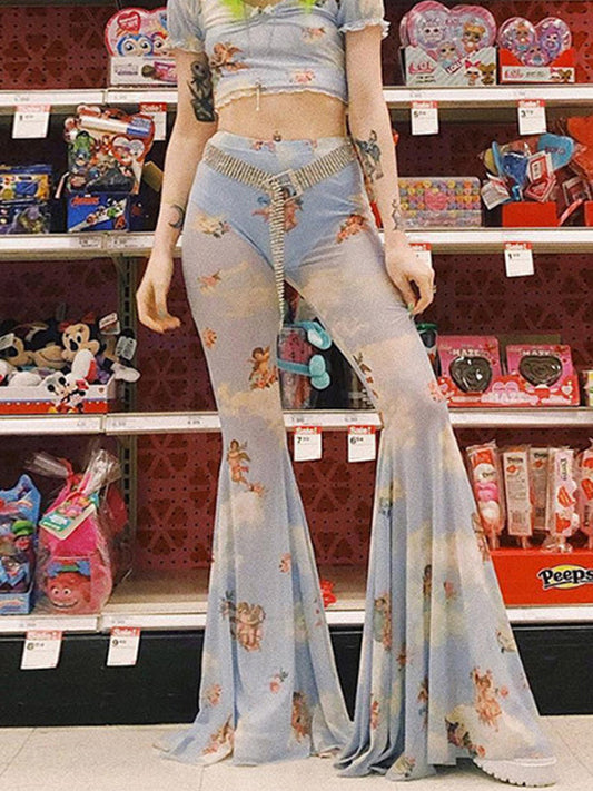 Casual Floral Printed Bell-bottoms Pants