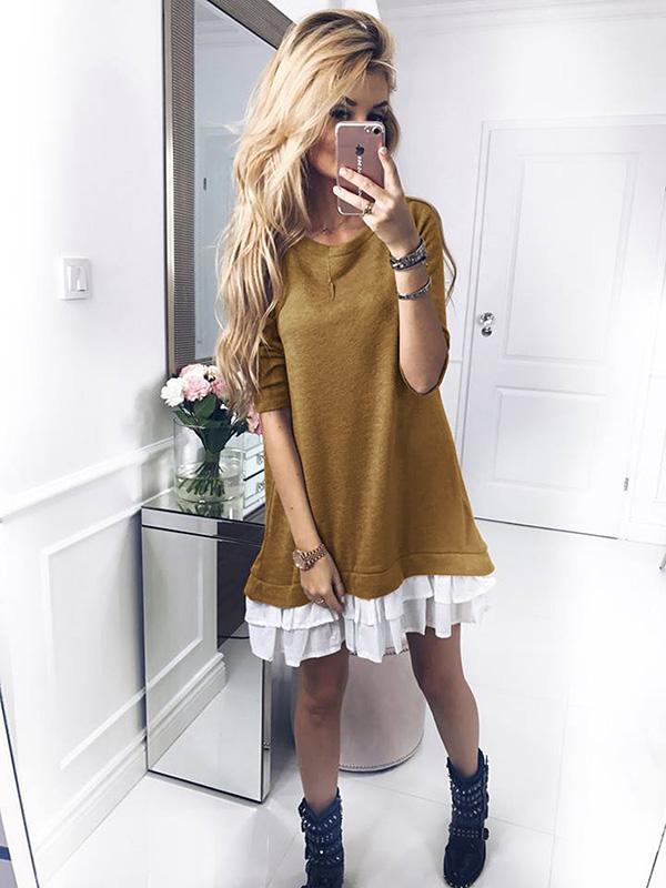 Solid Color Splice Mini Dress