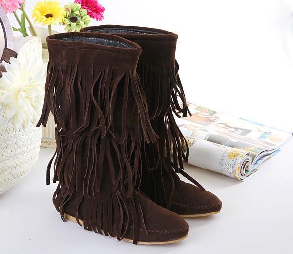 Flat tassels casual women s shoes in the tube female boots large size 40-43 yards