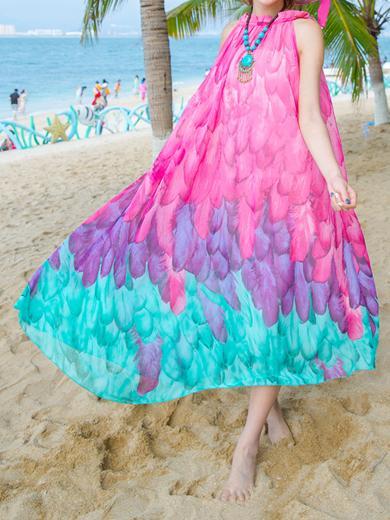 Chiffon Printed Sleeveless Plus Size Bohemia Beach Maxi Dress