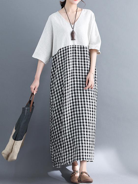 2018 Summer Short Sleeve Loose Linen Cotton Maxi Dress