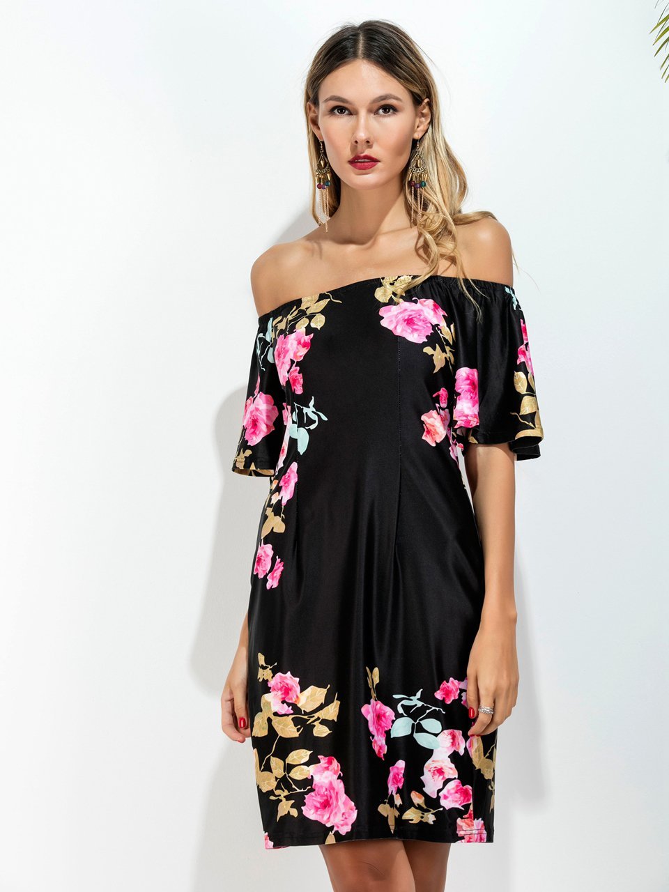 tropical Floral Women s Fashion Personality strapless Dress