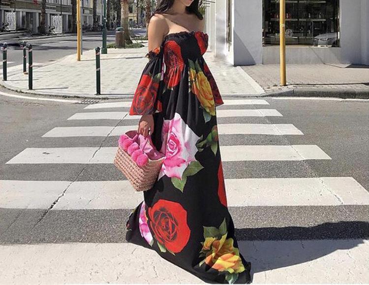 Floral Print Off Shoulder Beach Casual Maxi Dress