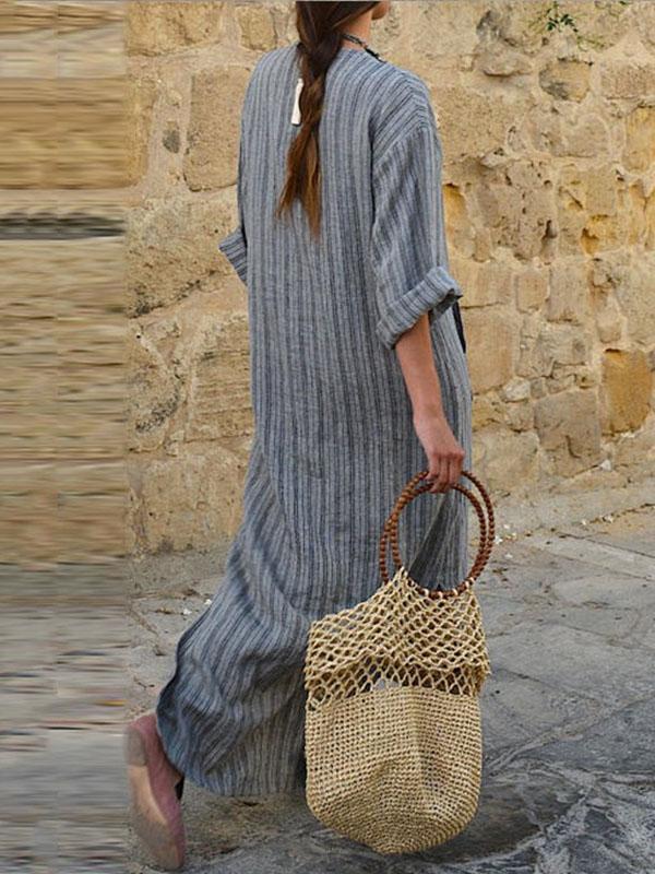 2018 Stripe Loose Casual Maxi Dress