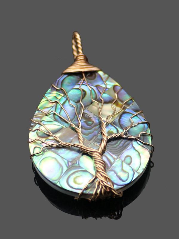 Handmade Natural Abalone Shell Stone Pendant Necklace