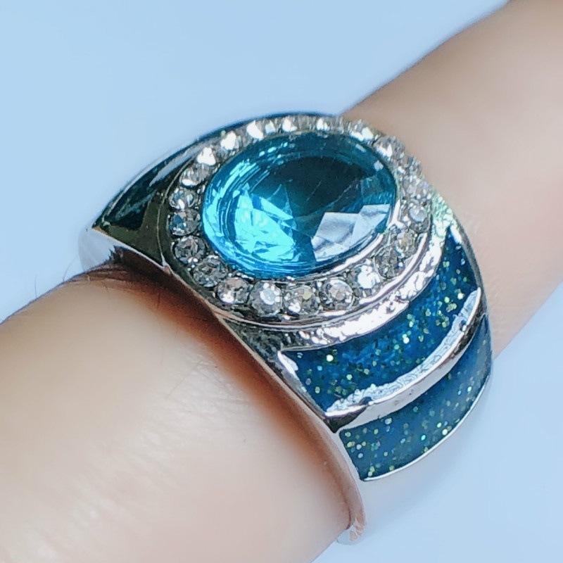 Engagement Blue Rhinestone Silver Jewelry Party Wedding Rings