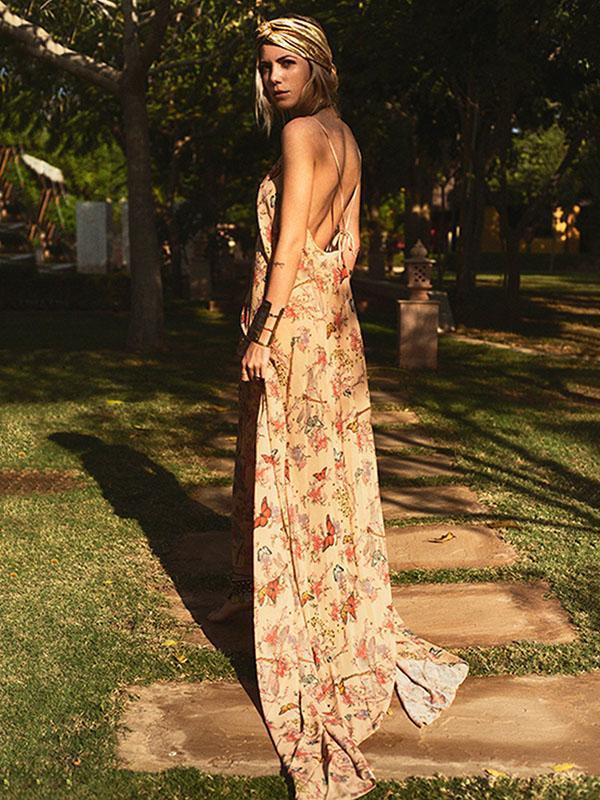 Floral Print Halter Beach Bohemia Maxi Dress