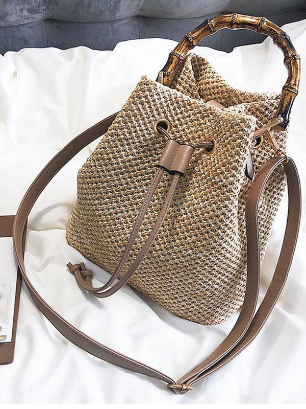 Khaki Fashion Knit Single Shoulder Bag